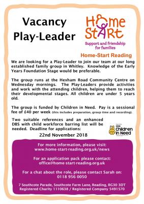 Play Leader Vacancy at our Whitley Family Group